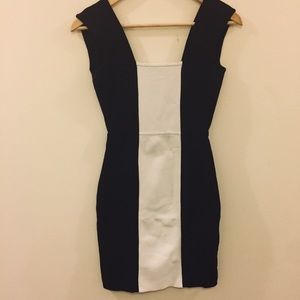 BCBG black white vertical stripe bodycon dress (S)